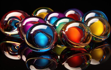 Floating orbs of liquid metal reflecting an ever-shifting spectrum of colors.