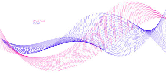 Tranquil vector abstract background with wave of flowing particles, easy and soft smooth curve lines dots in motion, airy and relaxing illustration.