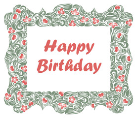 Happy birthday greeting card with beautiful floral frame vector vintage elegant classic style design.