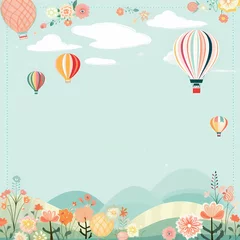 Stickers pour porte Montgolfière hot air balloon drawing frame for nursery art