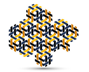 Black and yellow geometric vector abstract background with cubes and shapes, isometric 3D abstraction art displaying city buildings forms look like, op art optical illusion.