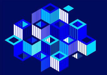 Obraz premium Isometric 3D cubes vector abstract geometric background, abstraction art polygonal graphic design wallpaper, cubic shapes and forms lowpoly composition over dark.