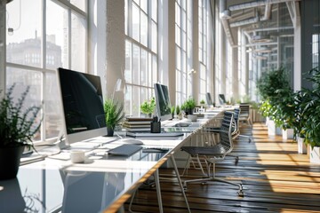 Modern Business Workspace: Clean and Bright Office Interior Design Illustration