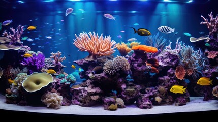 Fototapeta na wymiar vibrant marine life within an aquarium, where fishes and corals coexist in a harmonious and captivating display.
