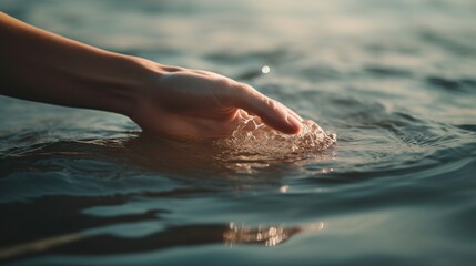 close up of hand touching water
