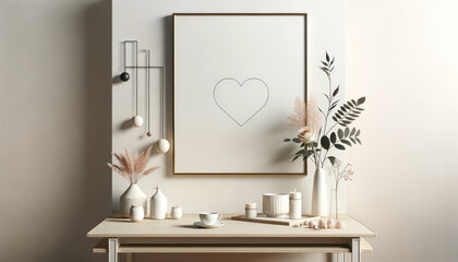 design interior and wall in Scandinavian style and minimalism with valentines sings details