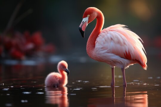 Flamingo with chick