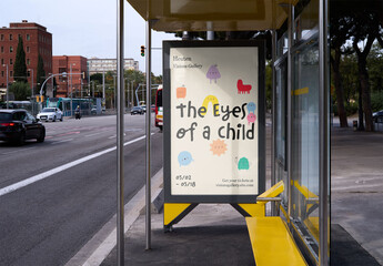 Fototapeta na wymiar Mockup of customizable advertisement on bus stop