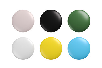 Set of colorful glossy round badges or buttons in various colors for graphic design.