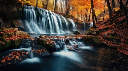 beautiful waterfall view in autumn