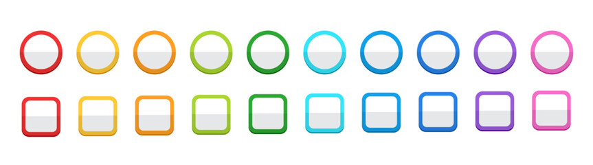 Circle and rectangle shape blank web buttons collection flat style