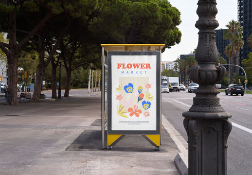 Mockup of bus stop, customizable advertisement