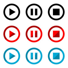 Set button play pause and stop icon flat vector design