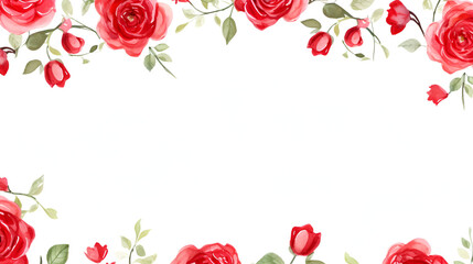 Hand-drawn watercolor border frame with red roses sea, generative ai