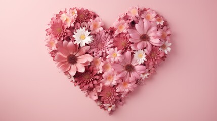 Flower Heart Shape Pastel Pink Background