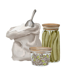 Watercolor zero waste kitchen environment