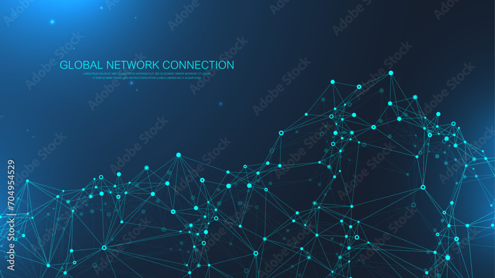 Poster Global network connection banner design template. Header social network communication in the global business concept. Big data visualization. Internet technology