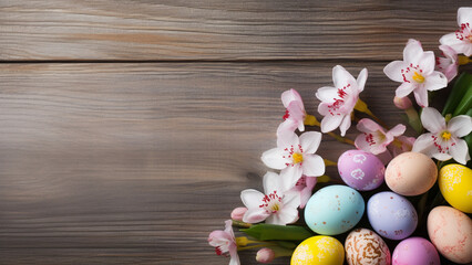 Obraz na płótnie Canvas Easter postcard on a wooden table 