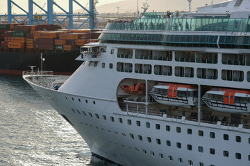 Royal cruiseship cruise ship liner Enchantment departure from port of Barcelona, Spain for...