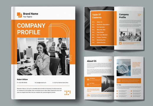 Company Profile Layout With Orange Accents