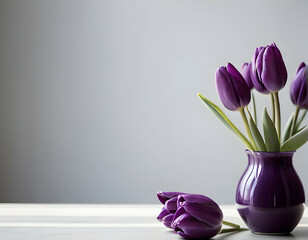 purple tulips in vase, with copy space
