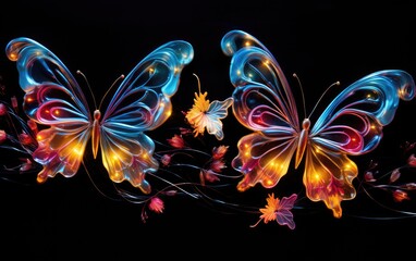 Neon butterflies caught in a perpetual dance, leaving trails of dazzling hues.