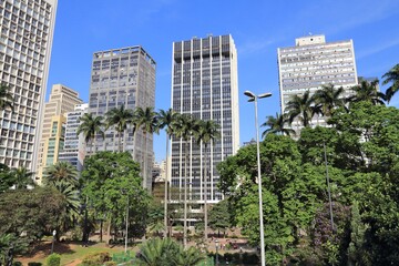 Skyline of Ramos de Azevedo Square (Praca Ramos de Azevedo) in Sao Paulo city, Brazil.