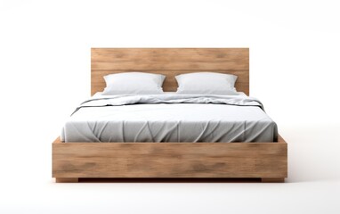 Fototapeta na wymiar Modern wooden bed, wooden bed with storage.