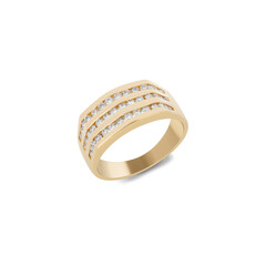 Golden ring with diamonds isolated on white background.