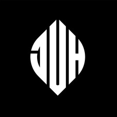 JUH circle letter logo design with circle and ellipse shape. JUH ellipse letters with typographic style. The three initials form a circle logo. JUH circle emblem abstract monogram letter mark vector.