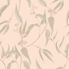 Eucalyptus leaves.Seamless pattern. Watercolor botanical illustration. - 704961703