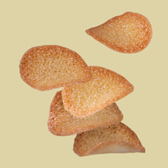 sweet crispy sesame cookies, flying food
