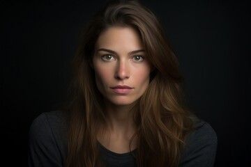 Portrait of a beautiful young brunette woman on a dark background