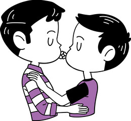 Cute couple kissing valentince cartoon illustration