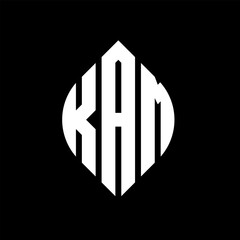 KAM circle letter logo design with circle and ellipse shape. KAM ellipse letters with typographic style. The three initials form a circle logo. KAM circle emblem abstract monogram letter mark vector.