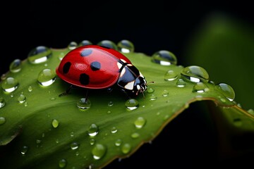 A red ladybug sitting quietly on a leaf