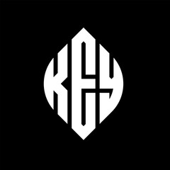 Obraz premium KEY circle letter logo design with circle and ellipse shape. KEY ellipse letters with typographic style. The three initials form a circle logo. KEY circle emblem abstract monogram letter mark vector.