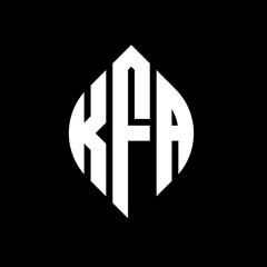 KFA circle letter logo design with circle and ellipse shape. KFA ellipse letters with typographic style. The three initials form a circle logo. KFA circle emblem abstract monogram letter mark vector.