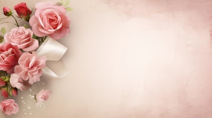 background with roses and a blank card