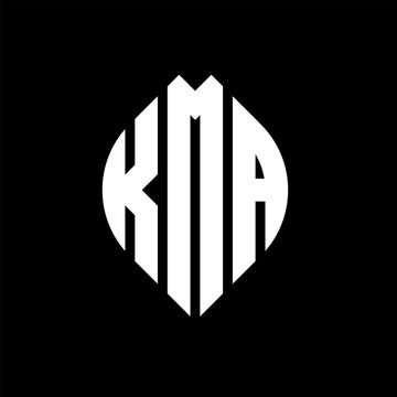 KMA circle letter logo design with circle and ellipse shape. KMA ellipse letters with typographic style. The three initials form a circle logo. KMA circle emblem abstract monogram letter mark vector.