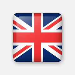 United Kingdom flag glass icon. Square vector element with shadow. Best for mobile apps, UI and web design.