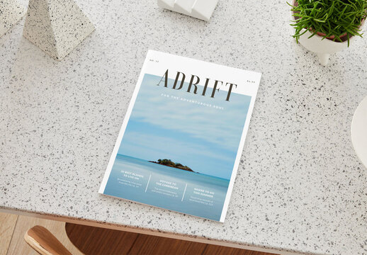 Mockup of customizable A4 saddlestitch magazine cover