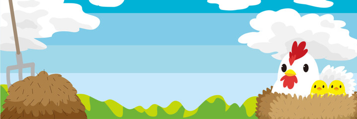 X用可愛いにわとりのヘッダー背景壁紙イラスト © Ｅ Ｎ