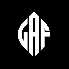 LAF circle letter logo design with circle and ellipse shape. LAF ellipse letters with typographic style. The three initials form a circle logo. LAF circle emblem abstract monogram letter mark vector.