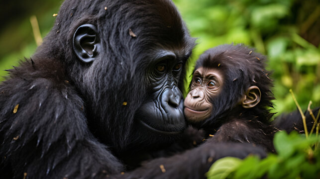 Baby Gorilla Kisses Silverback Male