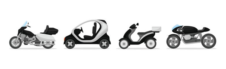 Obraz premium Police Patrol Vehicle with Scooter and Motorbike Vector Set