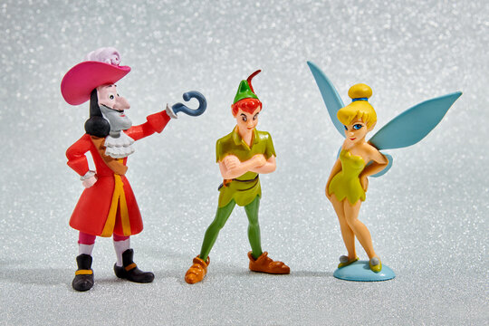 Toys of Peter Pan characters in silver studio