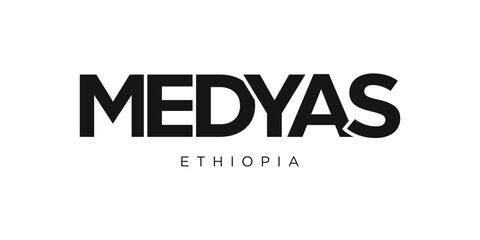 Medyas in the Ethiopia emblem. The design features a geometric style, vector illustration with bold typography in a modern font. The graphic slogan lettering.