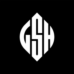 LSH circle letter logo design with circle and ellipse shape. LSH ellipse letters with typographic style. The three initials form a circle logo. LSH circle emblem abstract monogram letter mark vector.