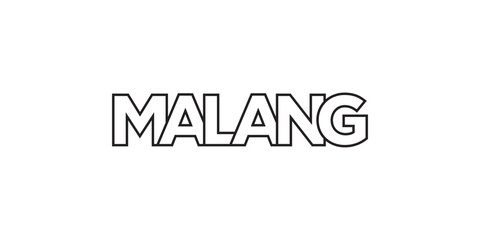 Malang in the Indonesia emblem. The design features a geometric style, vector illustration with bold typography in a modern font. The graphic slogan lettering.